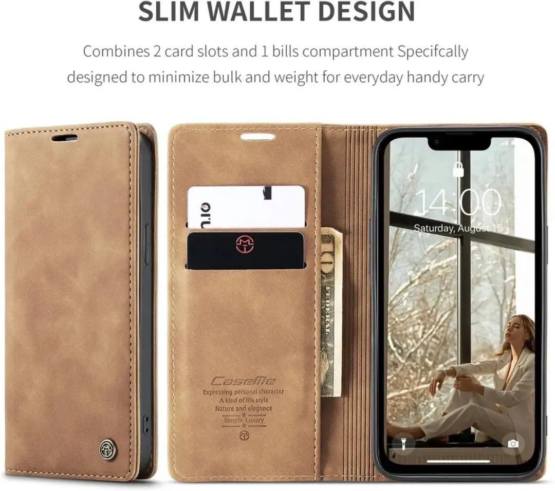 Caseme 013 Hoesje iPhone 16/17 - Book Case Bruin