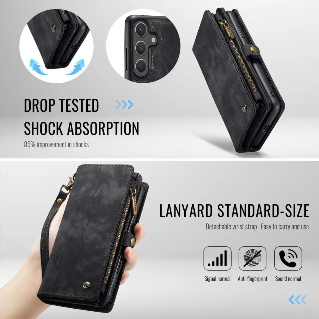 Caseme Samsung Galaxy S25 FE Hoes - Vintage 2-in-1 Portemonnee Zwart