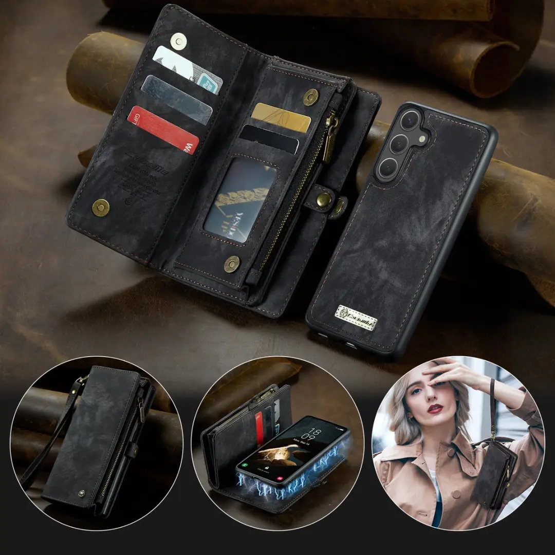 Caseme Samsung Galaxy S25 FE Hoes - Vintage 2-in-1 Portemonnee Zwart