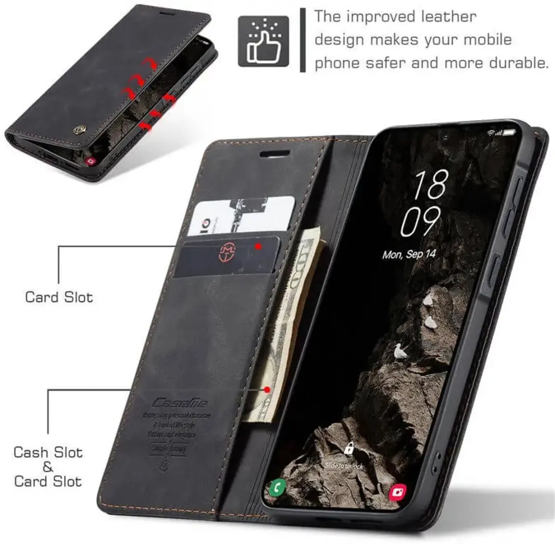 Caseme 013 Hoesje Samsung Galaxy A37 - Book Case - 2 Pasjes - Zwart