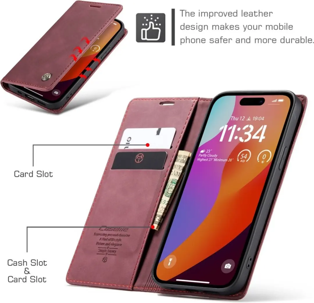 CaseMe 013 Book Case iPhone 16 Pro - Bordeaux