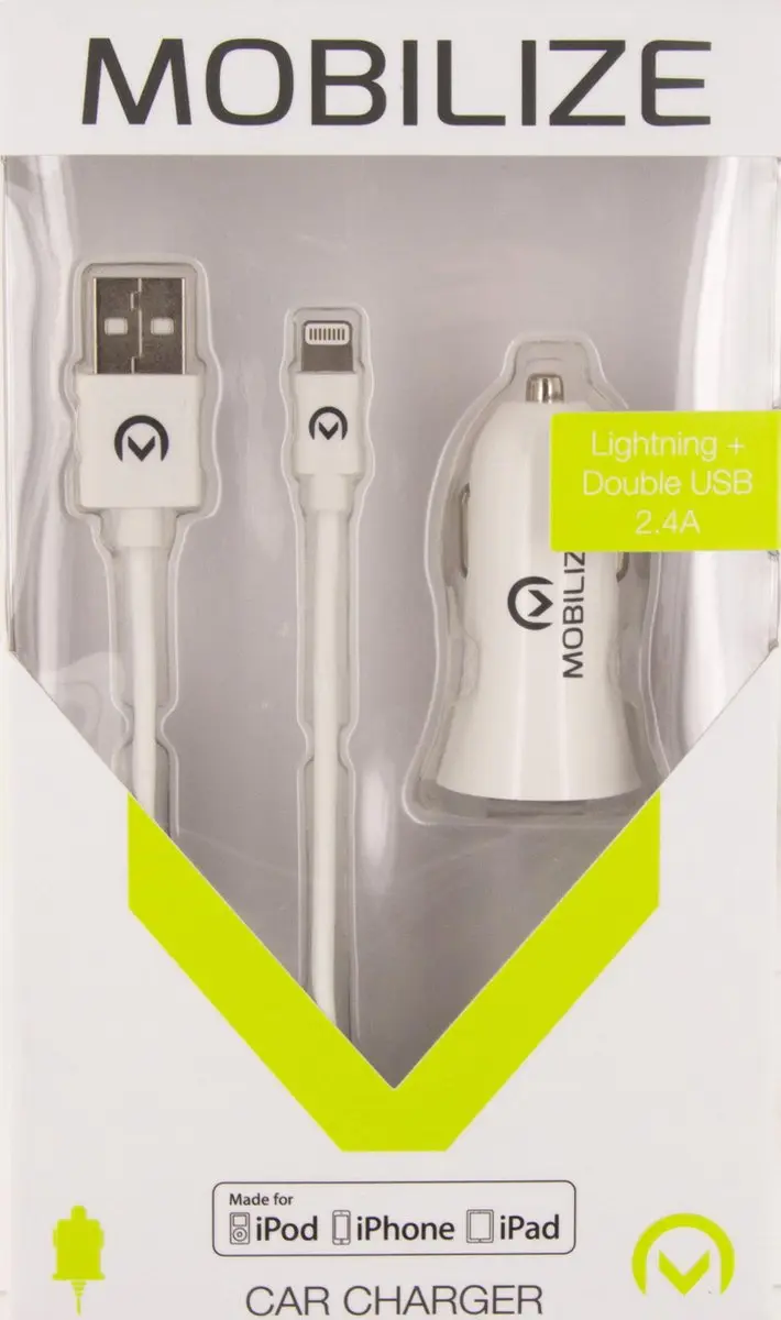 Mobilize Dual USB Autolader 24W - Wit
