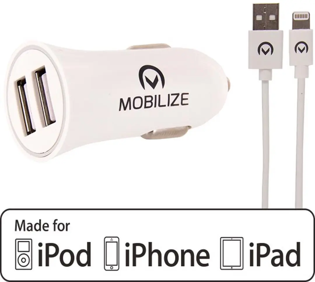 Mobilize Dual USB Autolader 24W - Wit - afbeelding 6 van 6