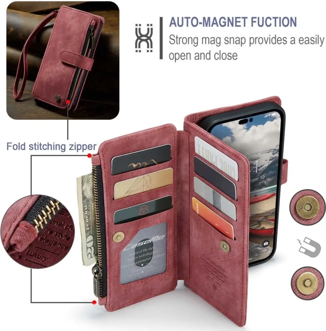 Caseme Portemonnee Hoes iPhone 14 Pro Max - 14 Pasjes - Rood