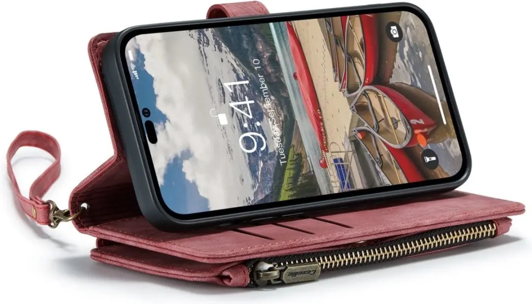 Caseme Portemonnee Hoes iPhone 14 Pro Max - 14 Pasjes - Rood