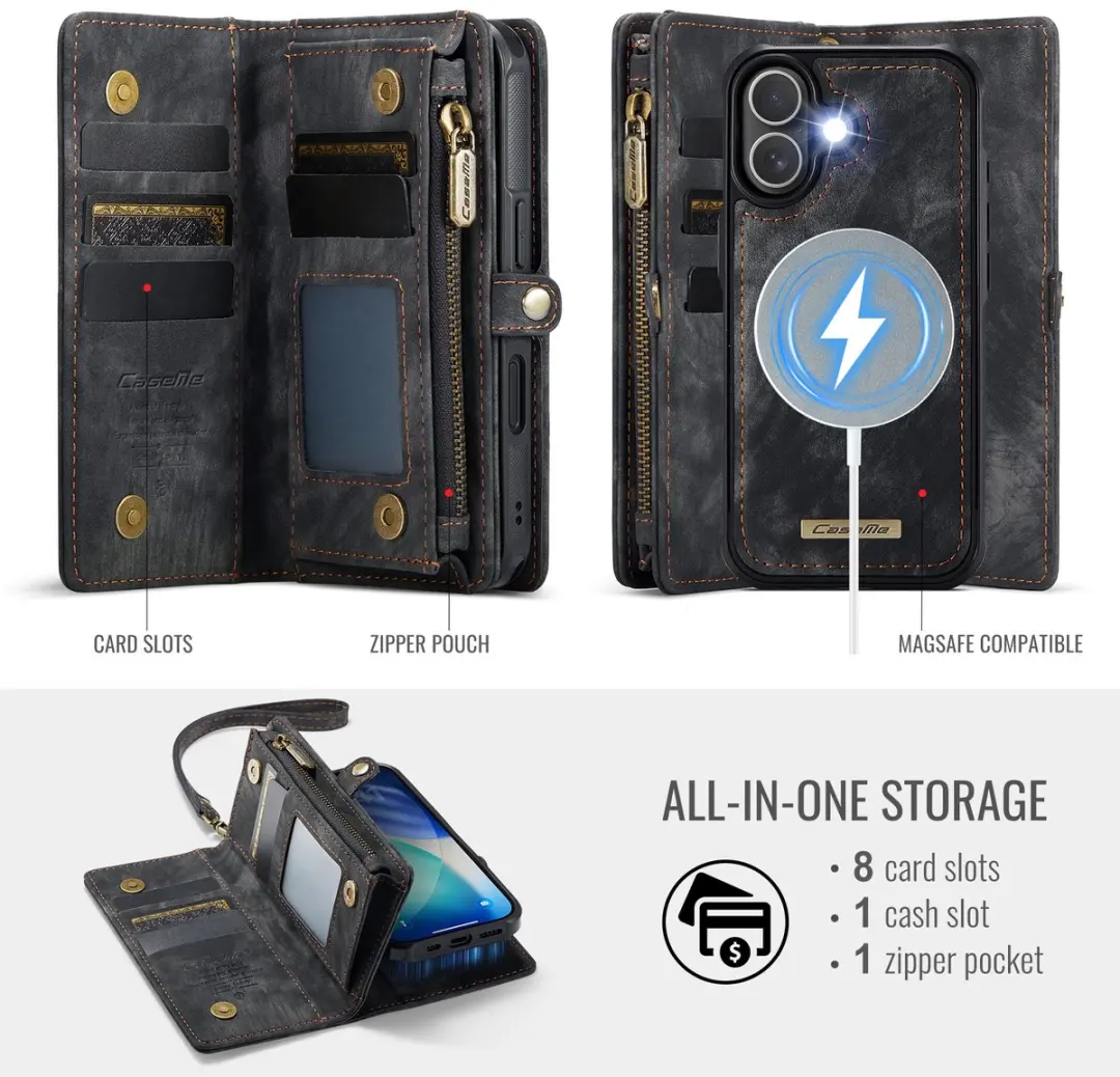 Caseme 008 iPhone 17 Hoesje - 2-in-1 Book Case & Portemonnee - Zwart - afbeelding 6 van 6