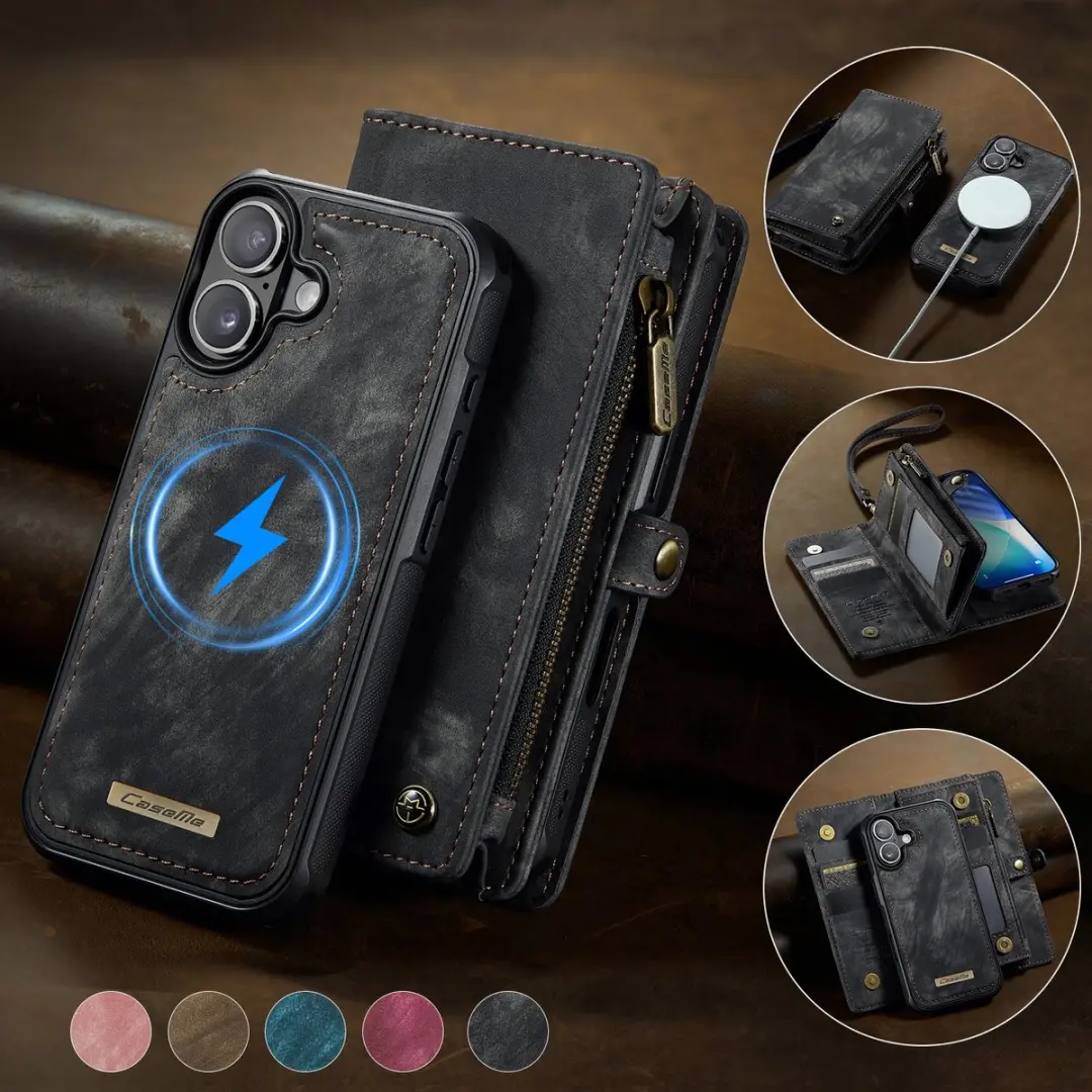 Caseme 008 iPhone 17 Hoesje - 2-in-1 Book Case & Portemonnee - Zwart