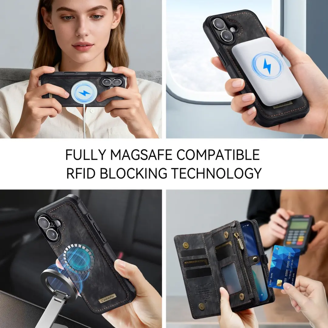 Caseme 008 iPhone 17 Hoesje - 2-in-1 Book Case & Portemonnee - Zwart