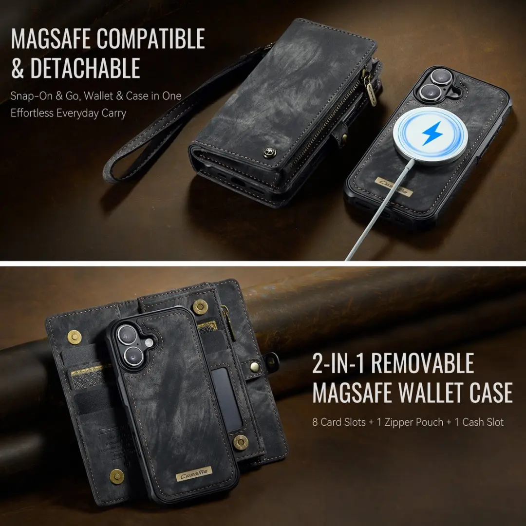 Caseme 008 iPhone 17 Hoesje - 2-in-1 Book Case & Portemonnee - Zwart