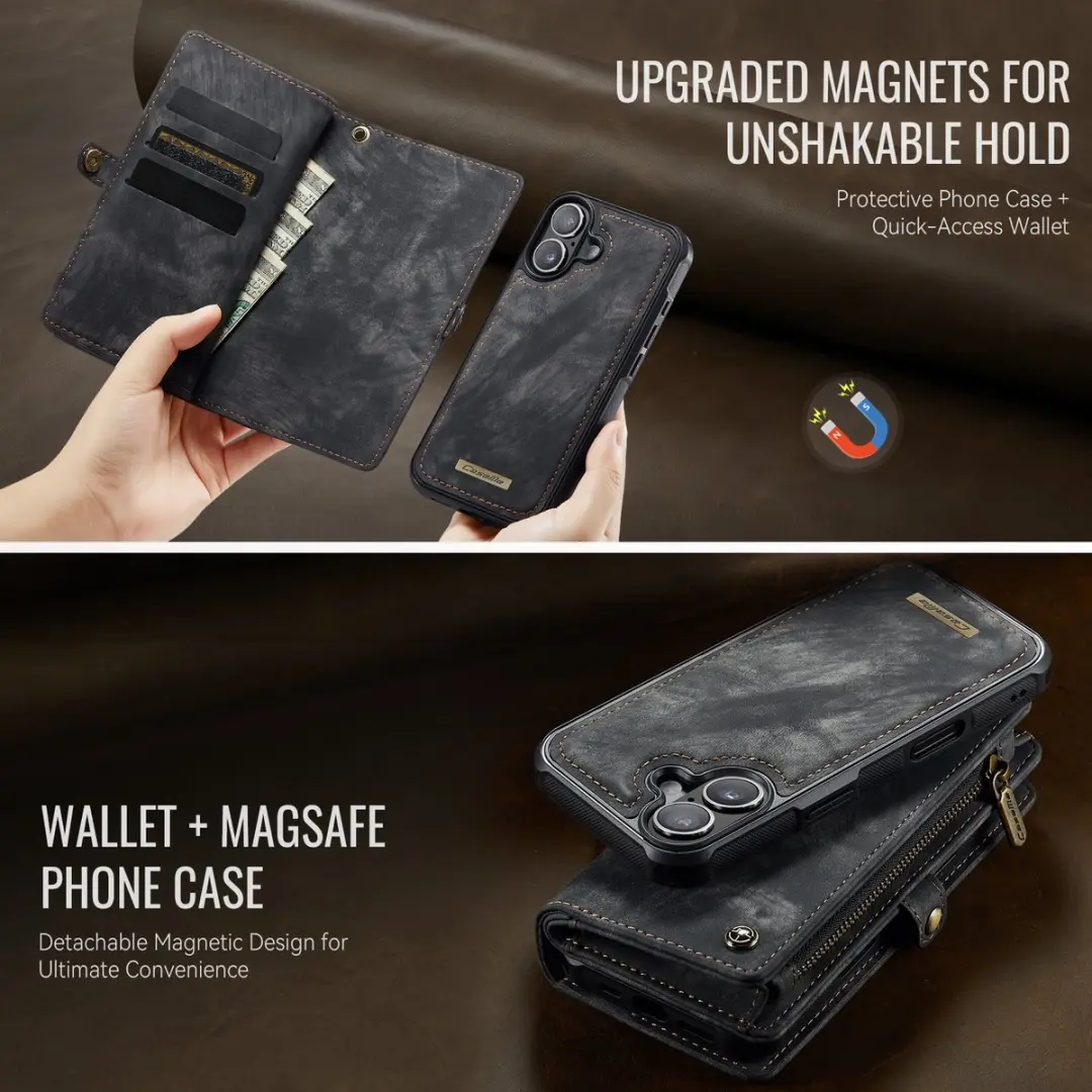 Caseme 008 iPhone 17 Hoesje - 2-in-1 Book Case & Portemonnee - Zwart