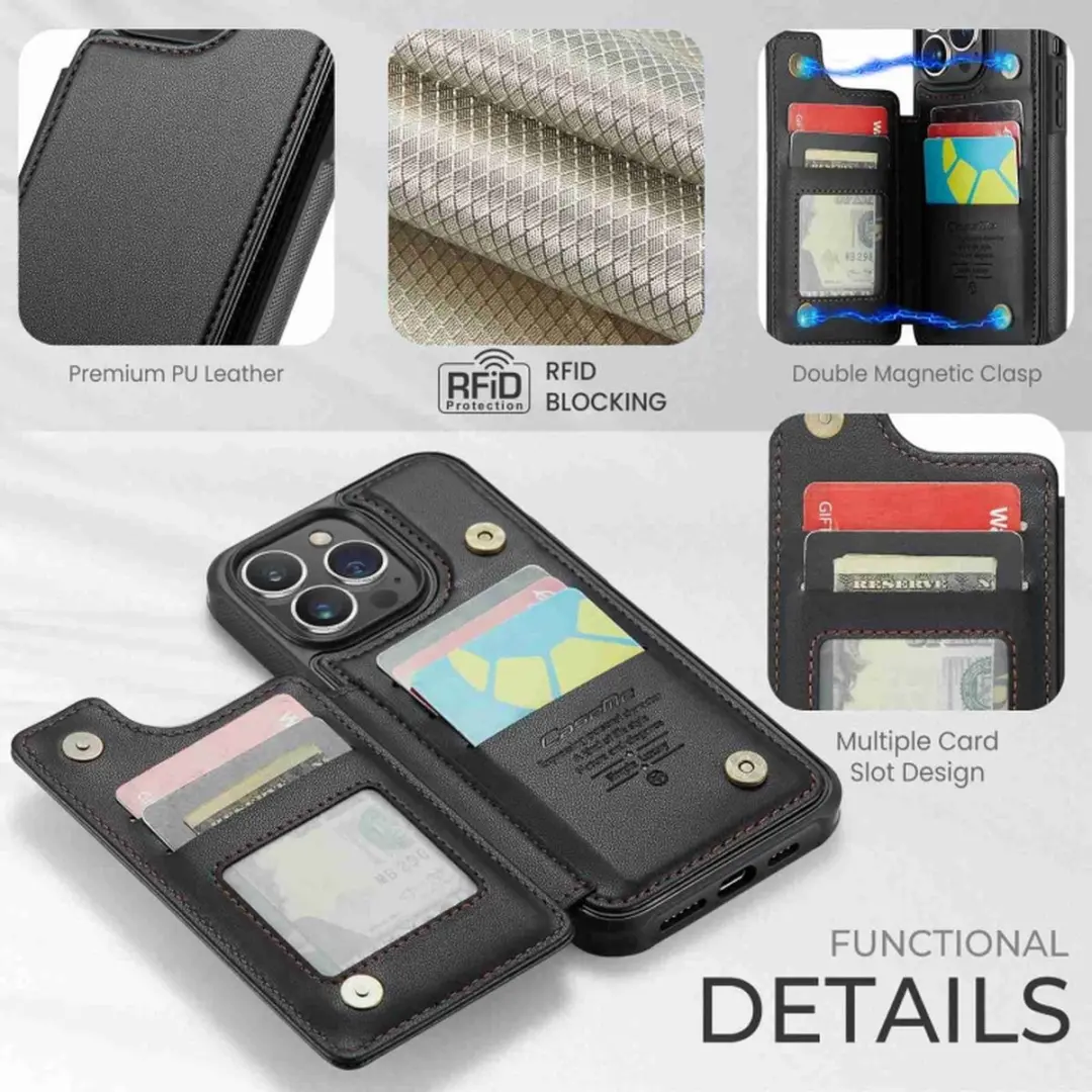 Caseme Luxe Portemonnee Backcover iPhone 13 Pro Max - Anti-RFID - 4 Pasjes - Zwart