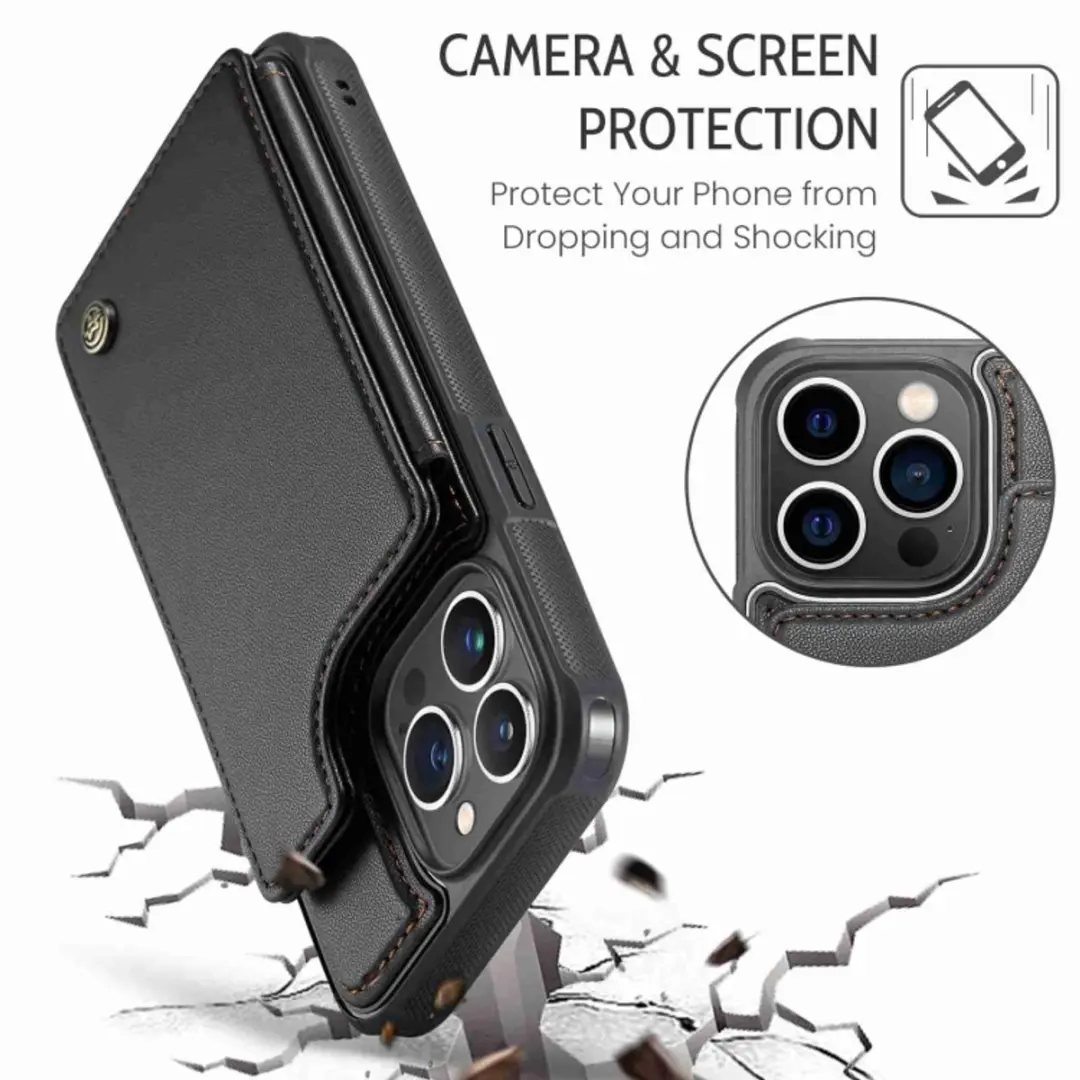 Caseme Luxe Portemonnee Backcover iPhone 14 Pro - Anti-RFID - 4 Pasjes - Zwart