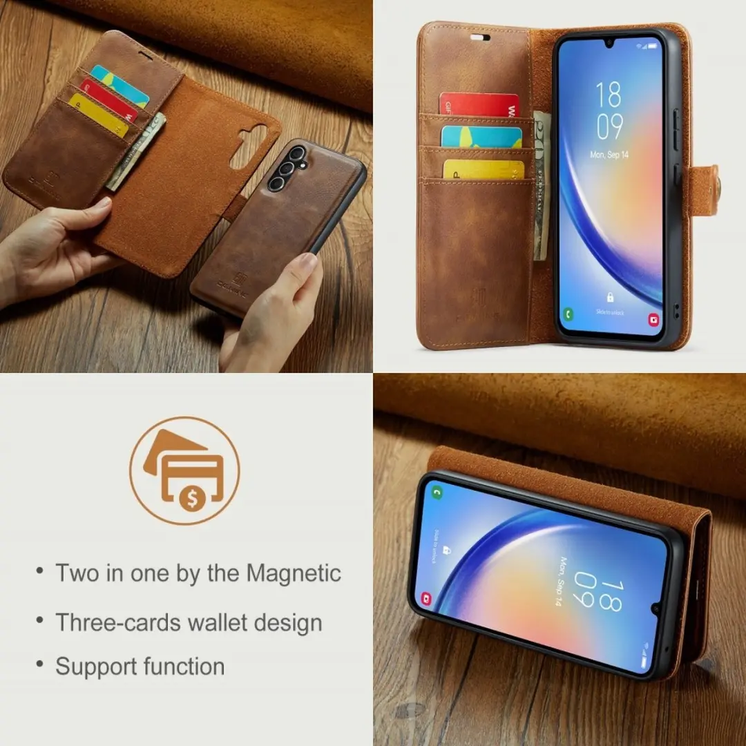 DG.MING Hoesje Samsung Galaxy A34 2-in-1 Book Case - Bruin