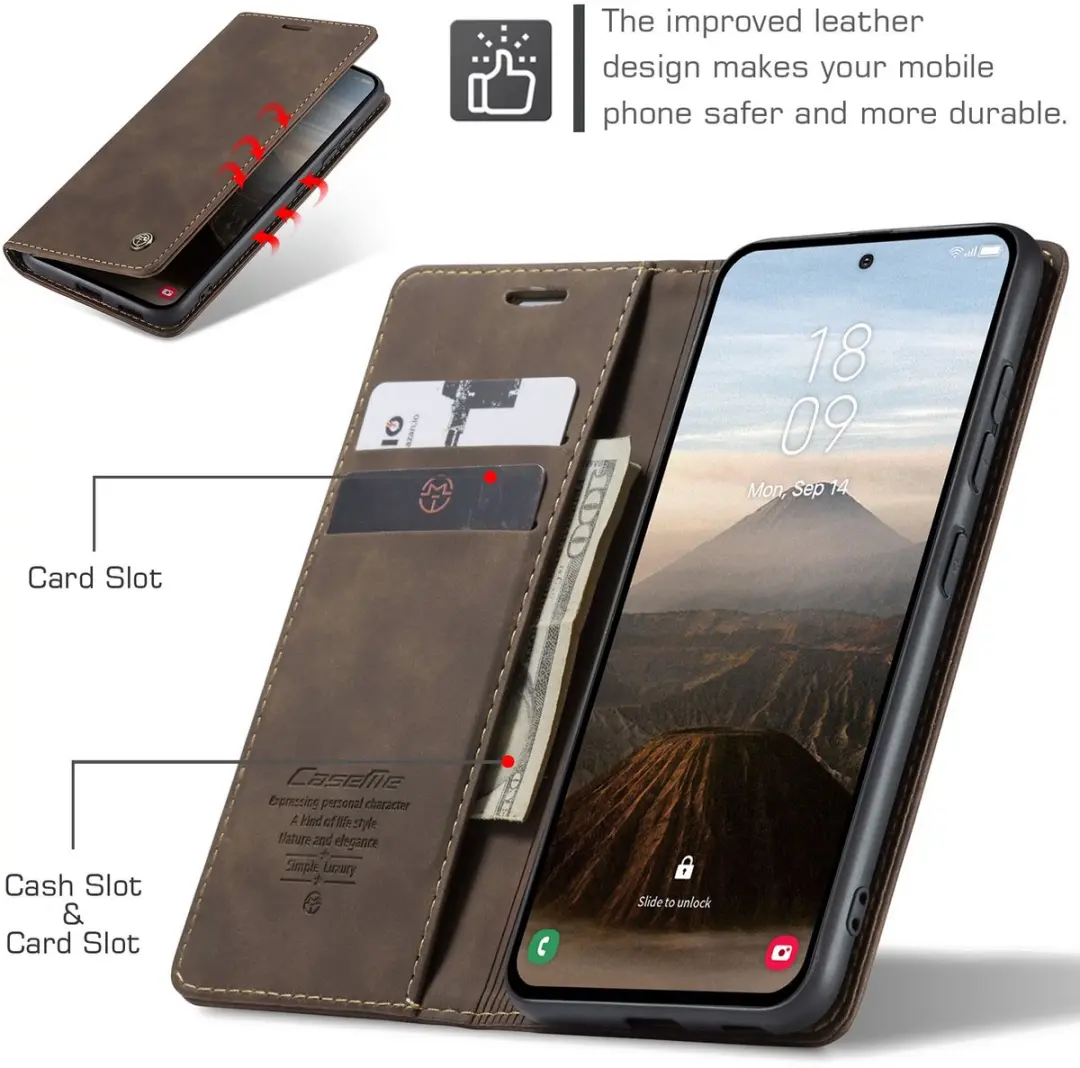Caseme 013 Book Case Hoesje Samsung Galaxy S25 FE - Donkerbruin - afbeelding 6 van 6