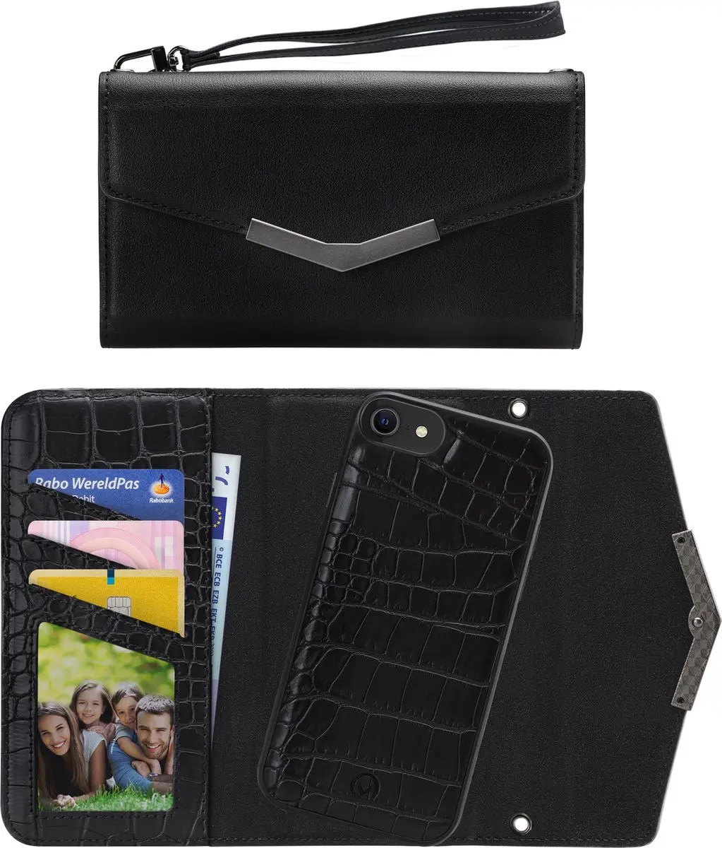 Mobilize Croco Zwart iPhone Clutch Case - 5 Pasjes