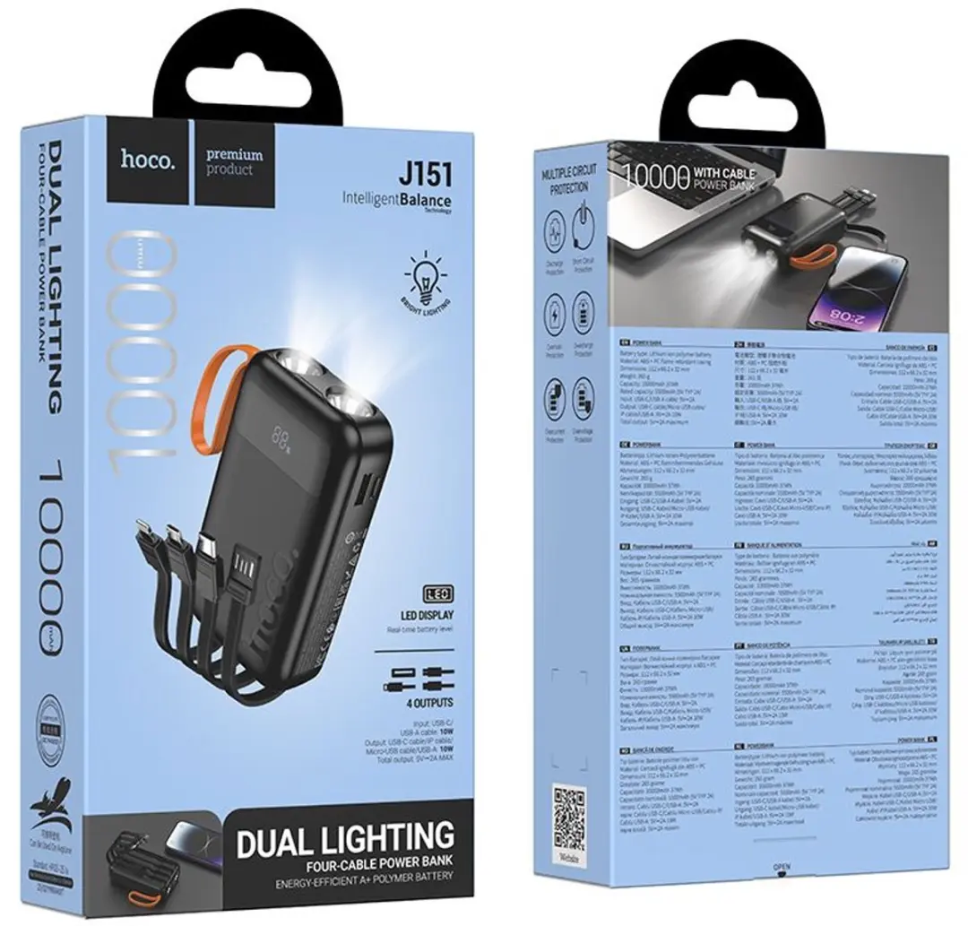 Hoco Powerbank J151 10.000mAh - Zwart - 4x USB - afbeelding 6 van 6