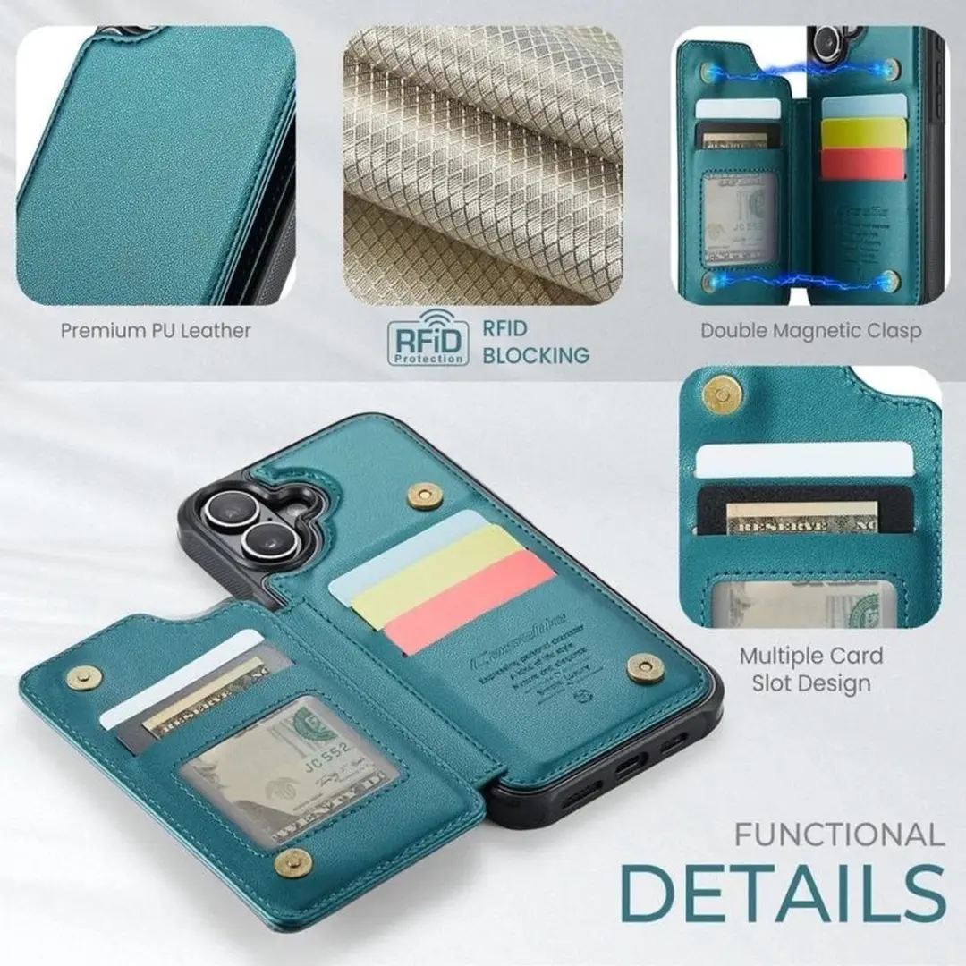 Caseme Portemonnee Backcover iPhone 16 Plus - Anti-RFID - Groen