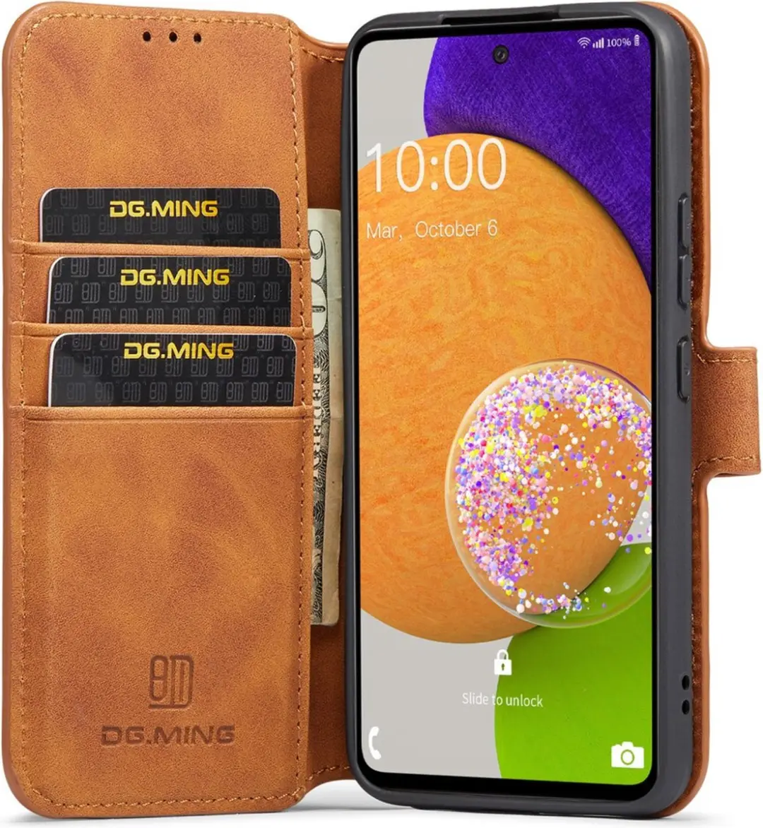 DG.MING Hoesje Samsung Galaxy A53 - 3 Pasjes - Bruin