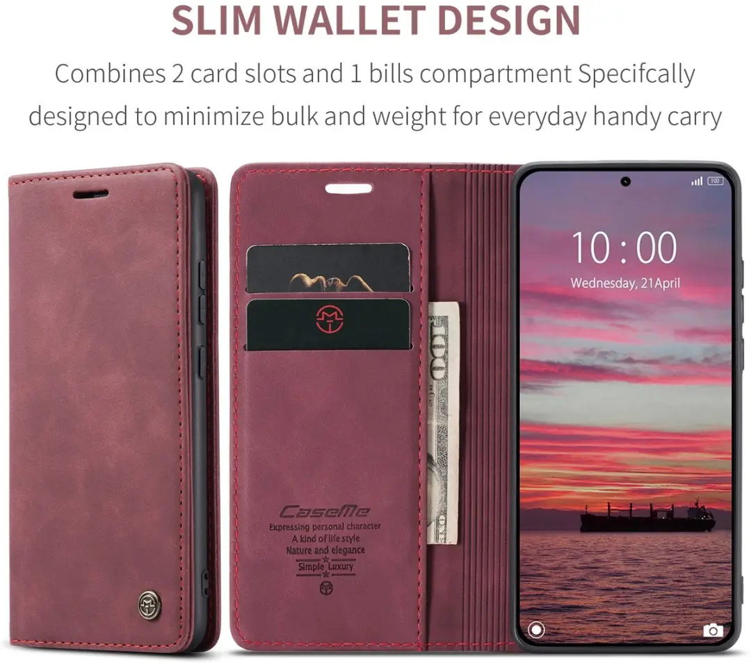 Caseme 013 Book Case Hoesje Xiaomi 15T - 2 Pasjes - Bordeaux - afbeelding 6 van 6