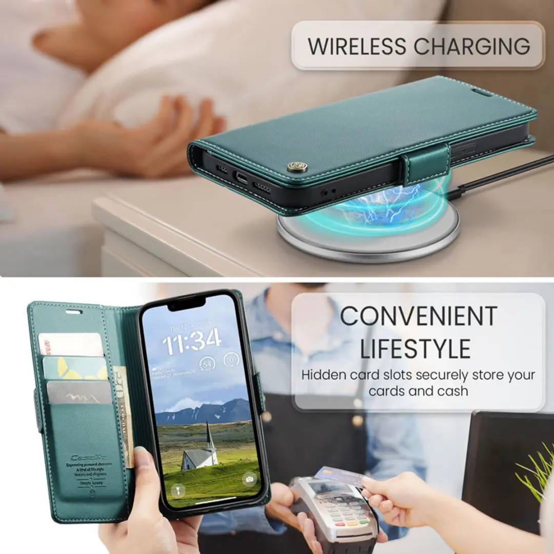 CaseMe Wallet Case iPhone 16/17 - Groen - RFID & Magneetsluiting - afbeelding 6 van 6