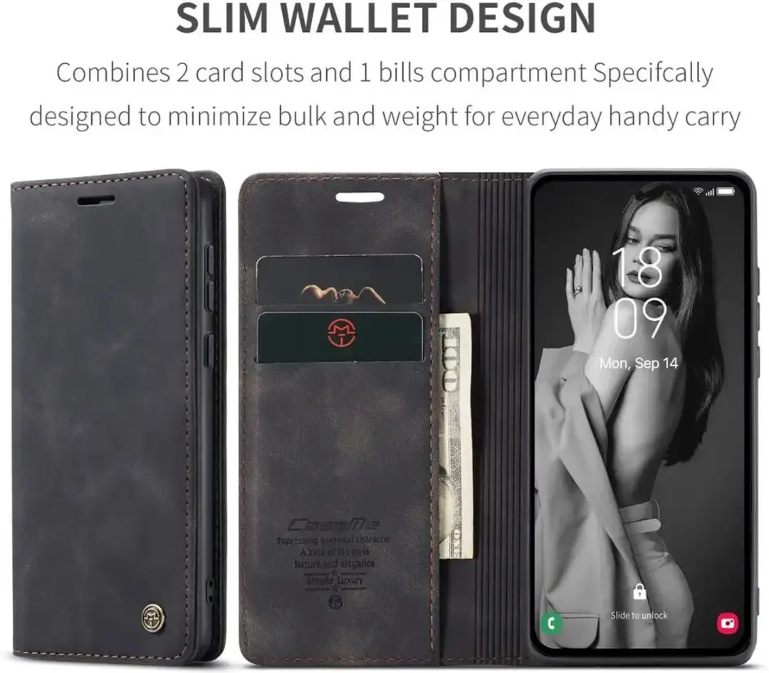 Caseme 013 Hoesje Samsung Galaxy A56 - Book Case - 2 Pasjes - Zwart