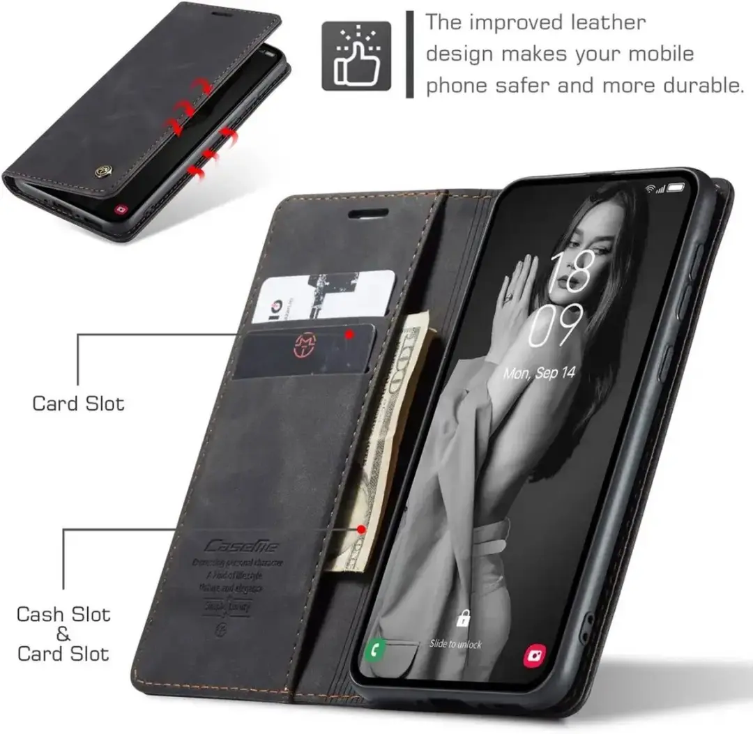 Caseme 013 Hoesje Samsung Galaxy A56 - Book Case - 2 Pasjes - Zwart