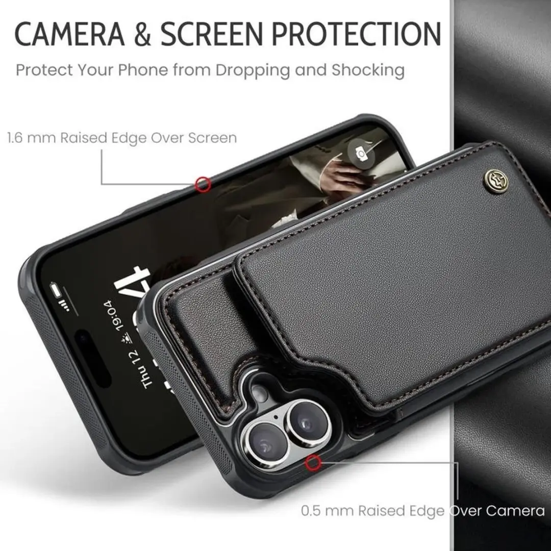 Caseme Luxe Portemonnee Backcover iPhone 16 - Anti-RFID - 4 Pasjes - Zwart