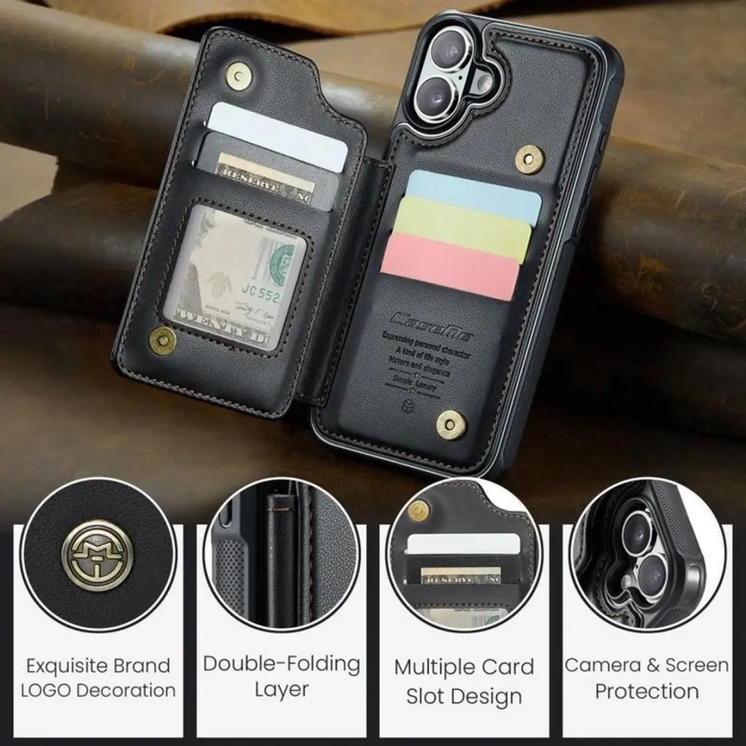 Caseme Luxe Portemonnee Backcover iPhone 16 - Anti-RFID - 4 Pasjes - Zwart - afbeelding 6 van 6