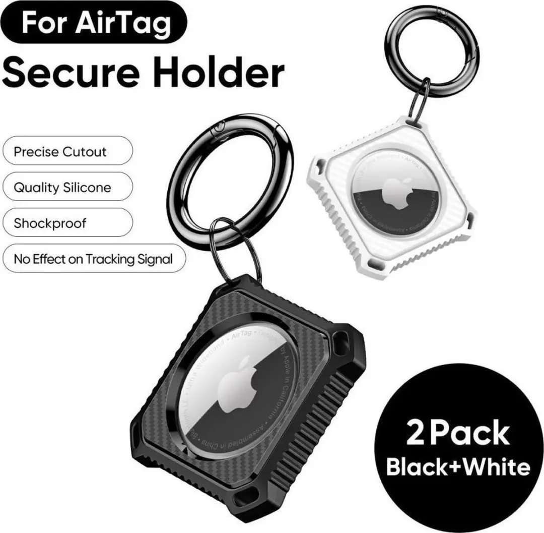 Dux Ducis Siliconen Sleutelhanger AirTag - 2 Stuks - Zwart/Wit