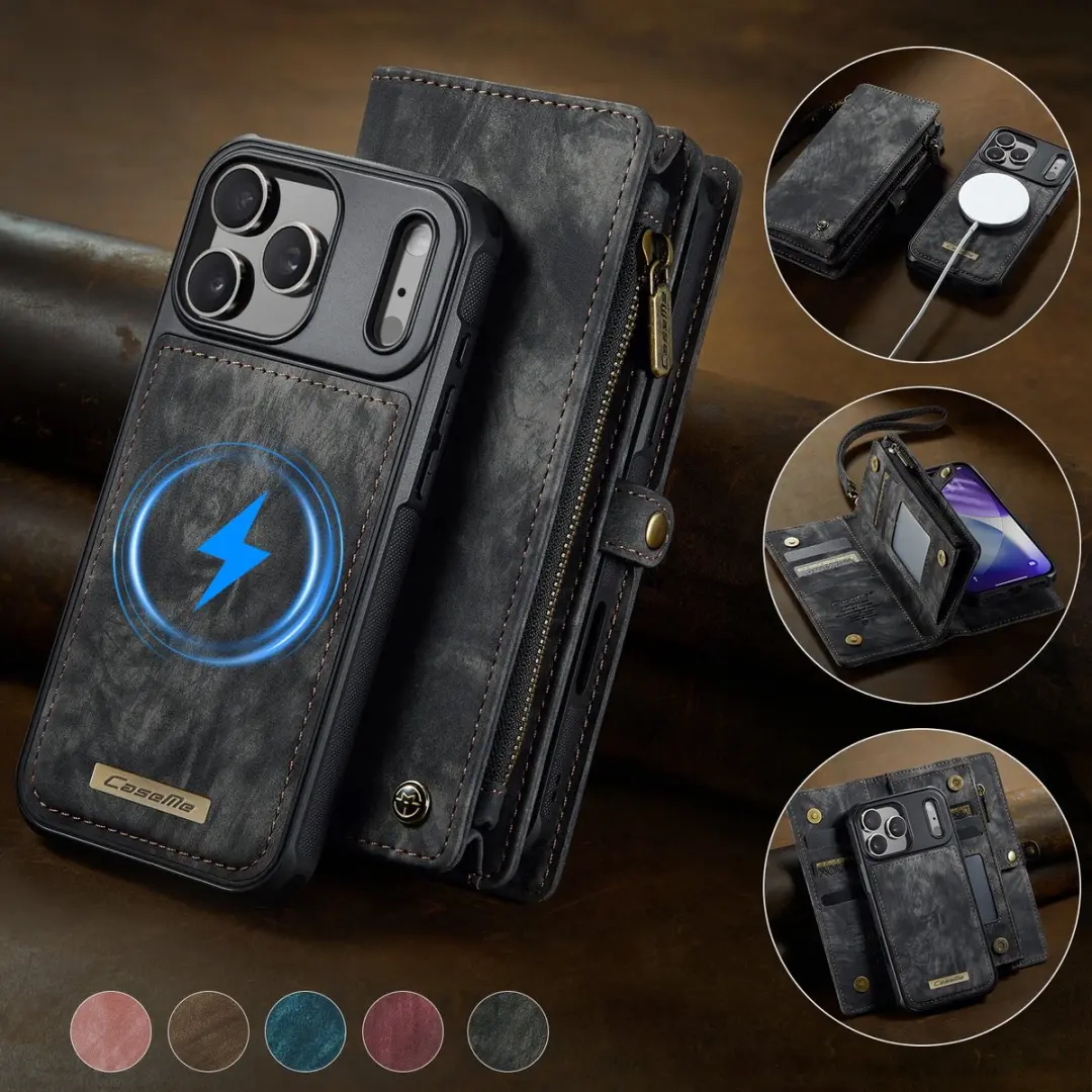 CaseMe 008 iPhone 17 Pro Hoesje - 2-in-1 Book Case & Portemonnee - 8 Pasjes - Zwart