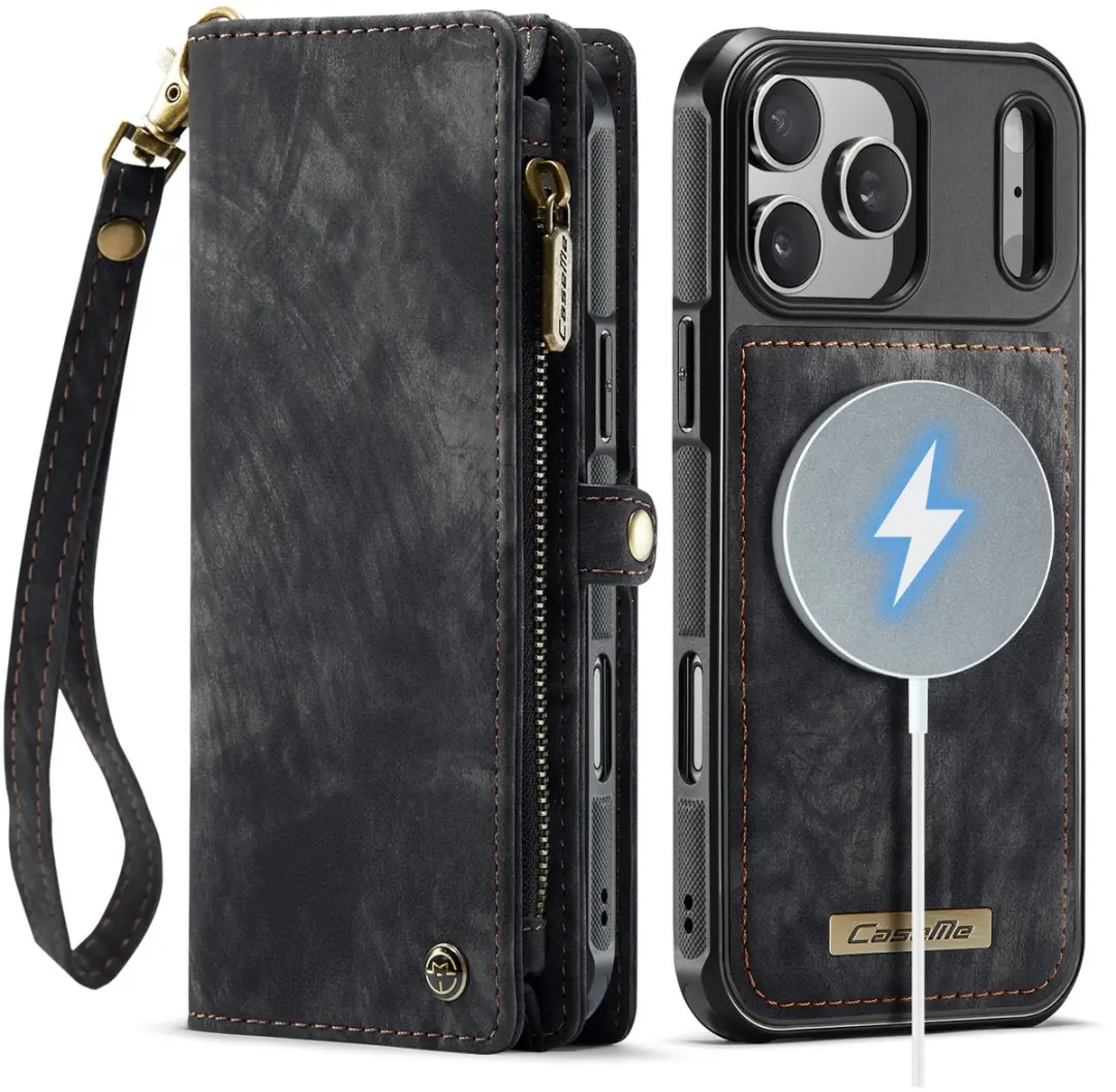 CaseMe 008 iPhone 17 Pro Hoesje - 2-in-1 Book Case & Portemonnee - 8 Pasjes - Zwart