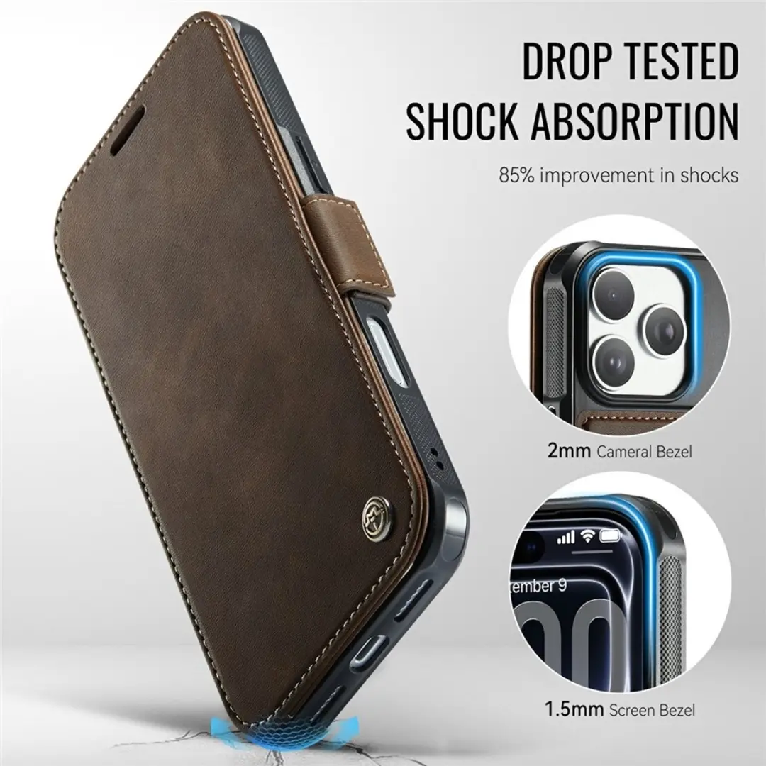 Caseme 053 Slim Book Case Hoesje iPhone 17 Pro Max - MagSafe - 3 Pasjes - Bruin