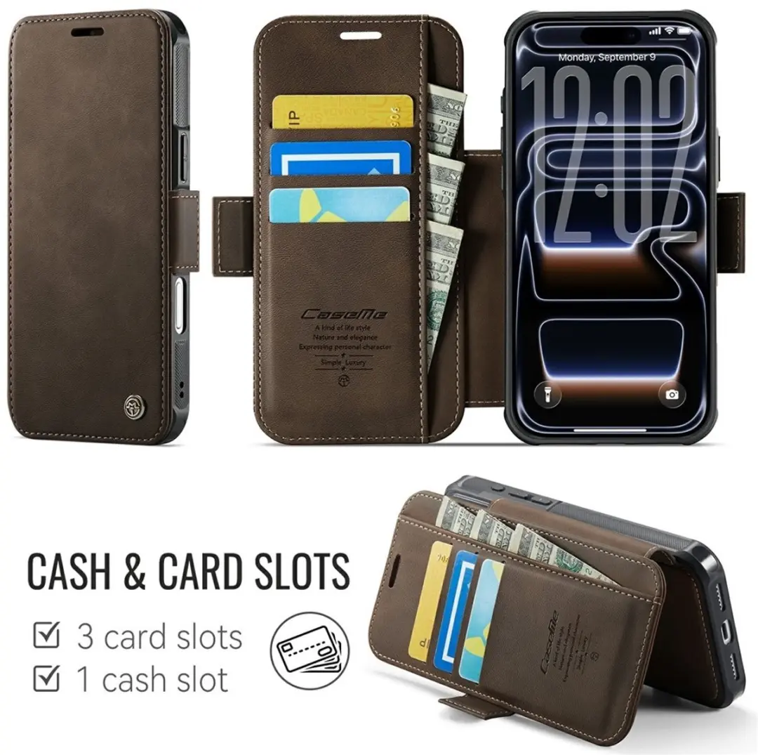 Caseme 053 Slim Book Case Hoesje iPhone 17 Pro Max - MagSafe - 3 Pasjes - Bruin - afbeelding 6 van 6