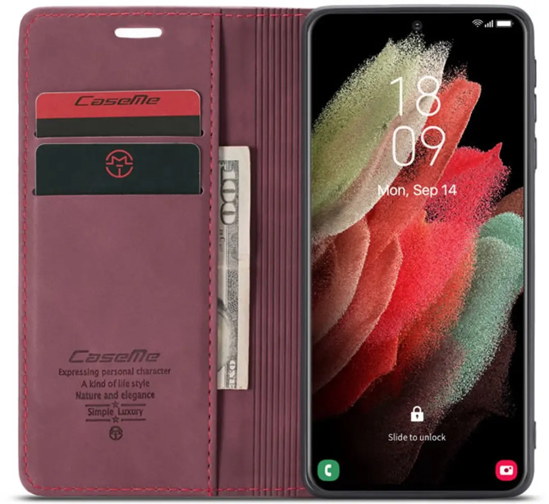 CaseMe Hoesje Samsung Galaxy S21 Ultra Wallet Book - Magneetsluiting - Rood - G998-18