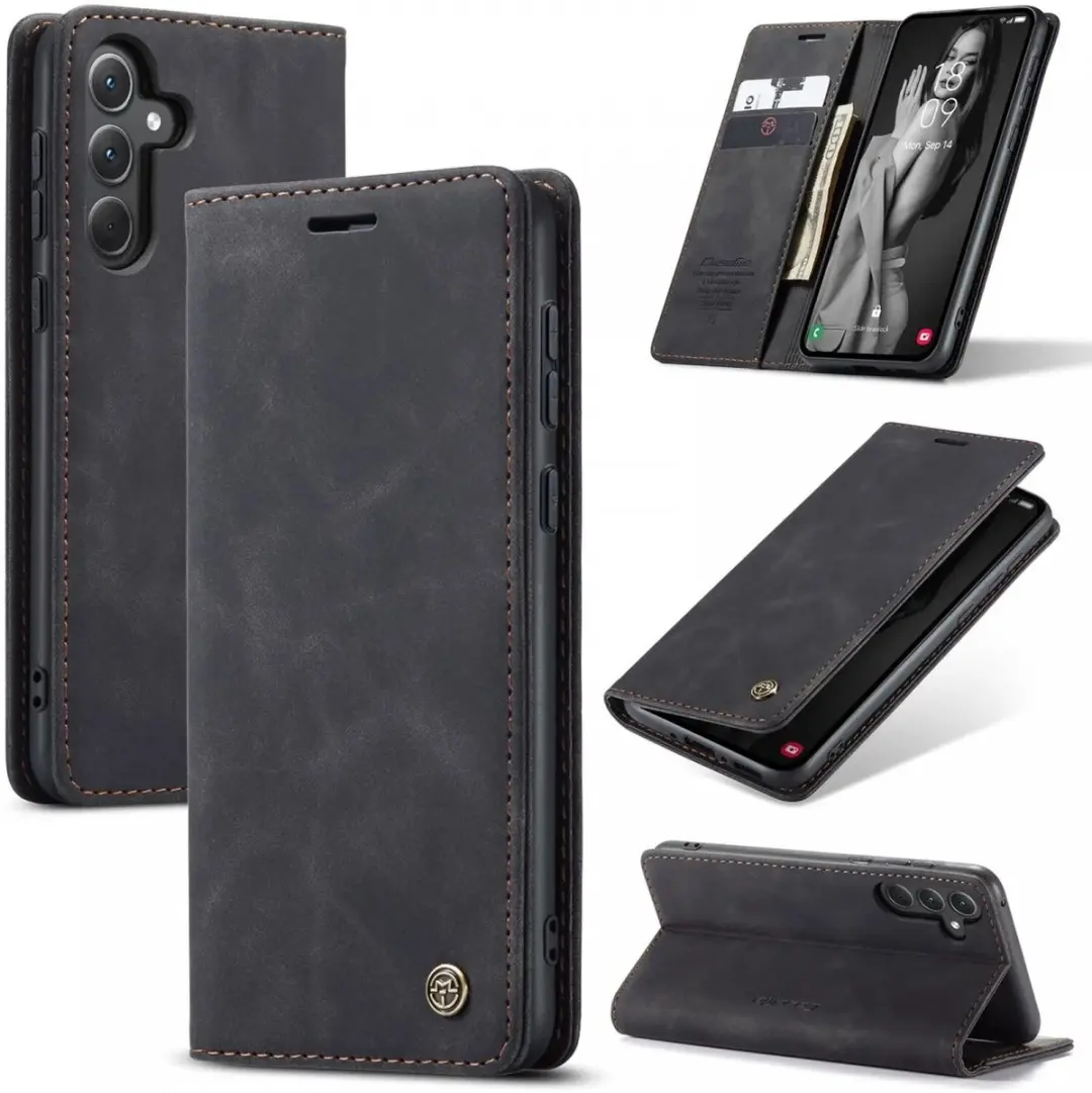 Caseme 013 Hoesje Samsung Galaxy A35 - Book Case - 2 Pasjes - Zwart