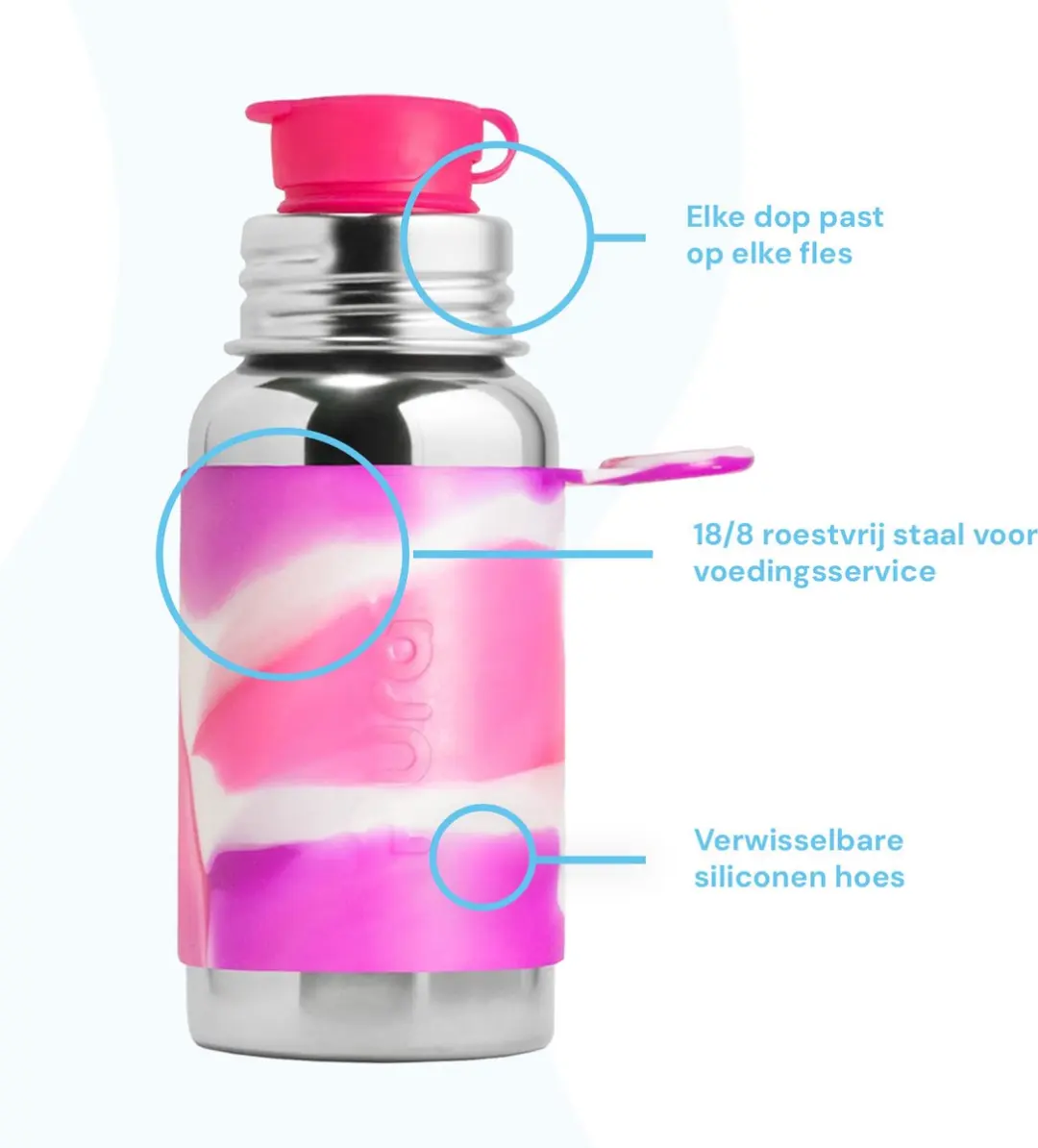 Pura Sportfles 550ml - Roze Swirl - afbeelding 6 van 6