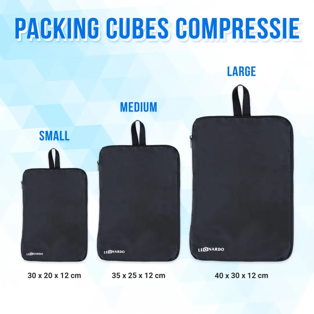 Leonardo Compressie Packing Cubes 3-delig - Zwart - afbeelding 6 van 6