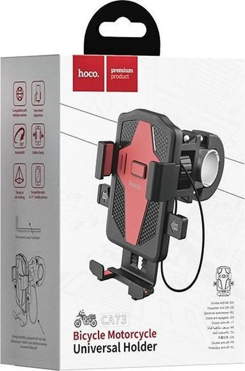 Hoco Flying One-Touch Telefoonhouder - Universeel 65mm - Zwart/Rood