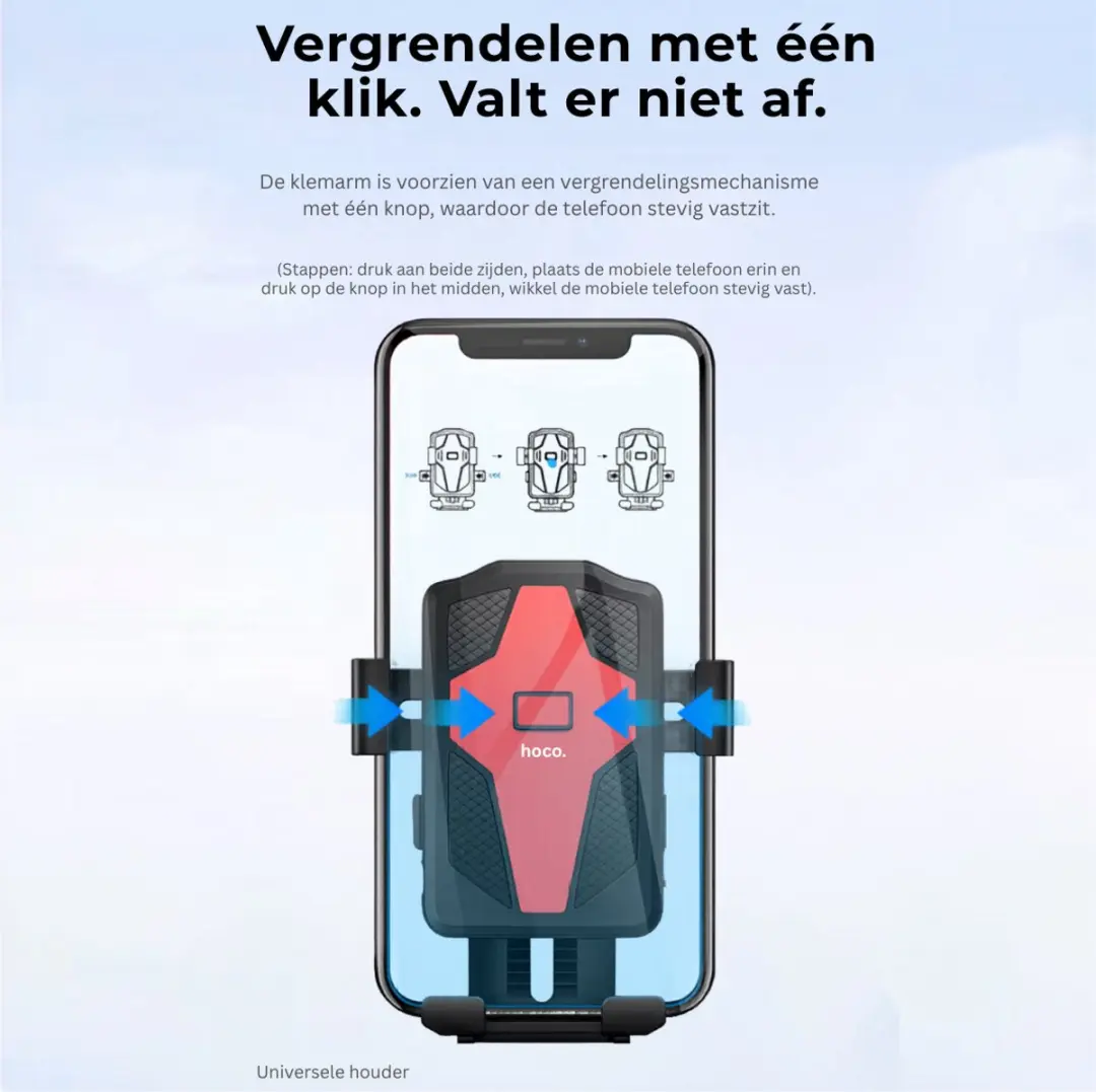 Hoco Flying One-Touch Telefoonhouder - Universeel 65mm - Zwart/Rood