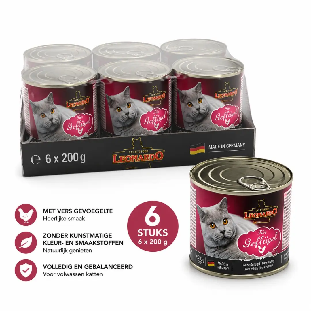 Leonardo Puur Gevogelte 6 x 200 gram Katten Voeding Natvoer