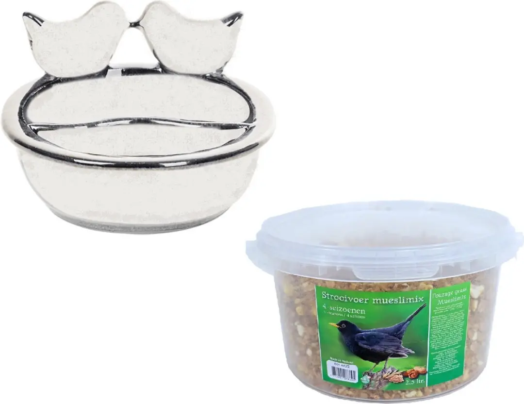 Esschert Design Vogelvoeder- en Drinkschaal Wit Keramiek 21cm