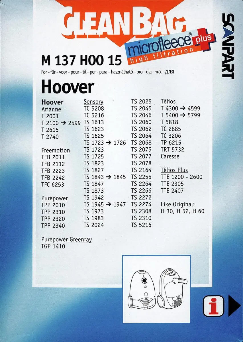Cleanbag Stofzuigerzakken M 137 HOO - 4 Stuks - Inclusief filter
