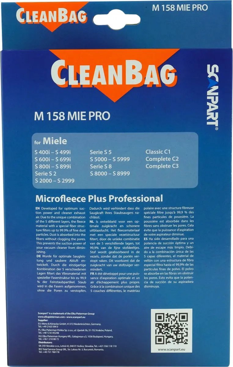 Cleanbag M 158 MIE PRO Stofzuigerzakken - 5 Stuks - o.a. Miele/AT 70