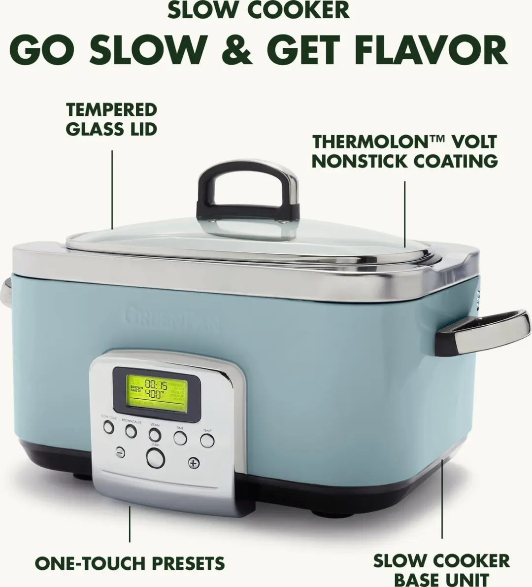GreenPan Elite CC005315-001 Slowcooker 6L - 1350W - Blue Haze