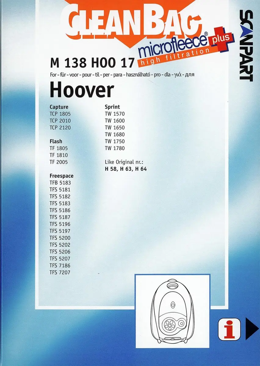 Cleanbag Stofzuigerzakken M 138 HOO 17 - 4 Stuks - o.a. Hoover