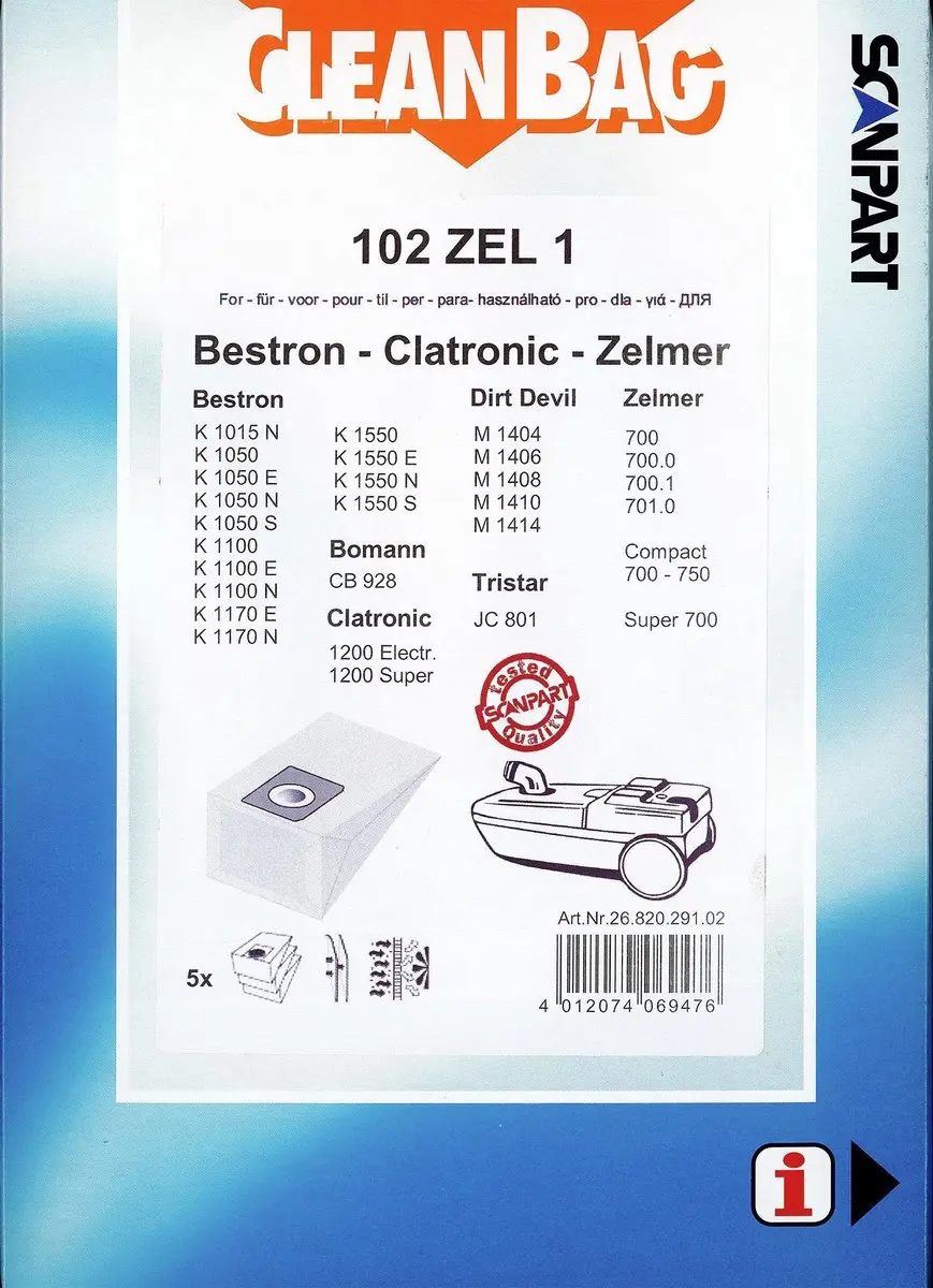 Cleanbag Stofzuigerzakken K0005S - 5 Stuks - o.a. Bestron/Dirt Devil