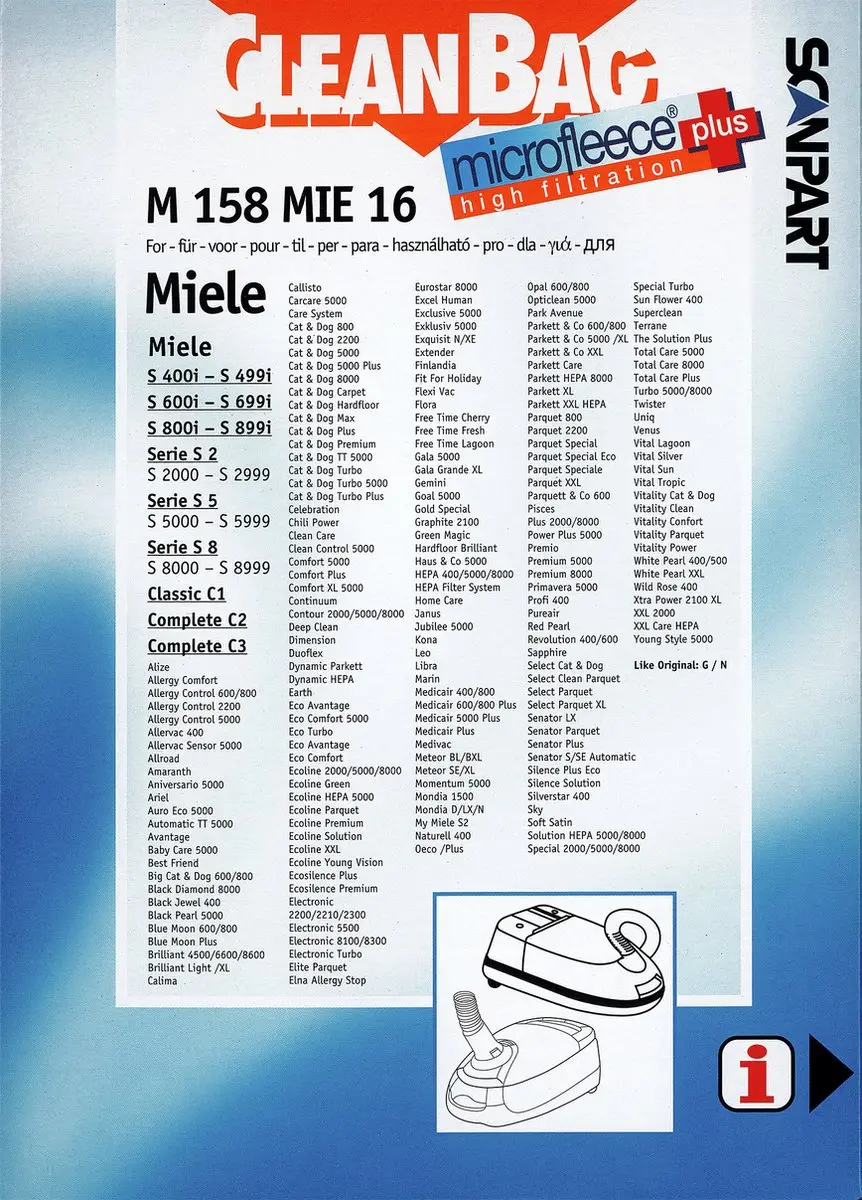 Cleanbag Stofzuigerzakken M 158 MIE 16 - 4 Stuks - o.a. Miele Classic C1/C2/C3