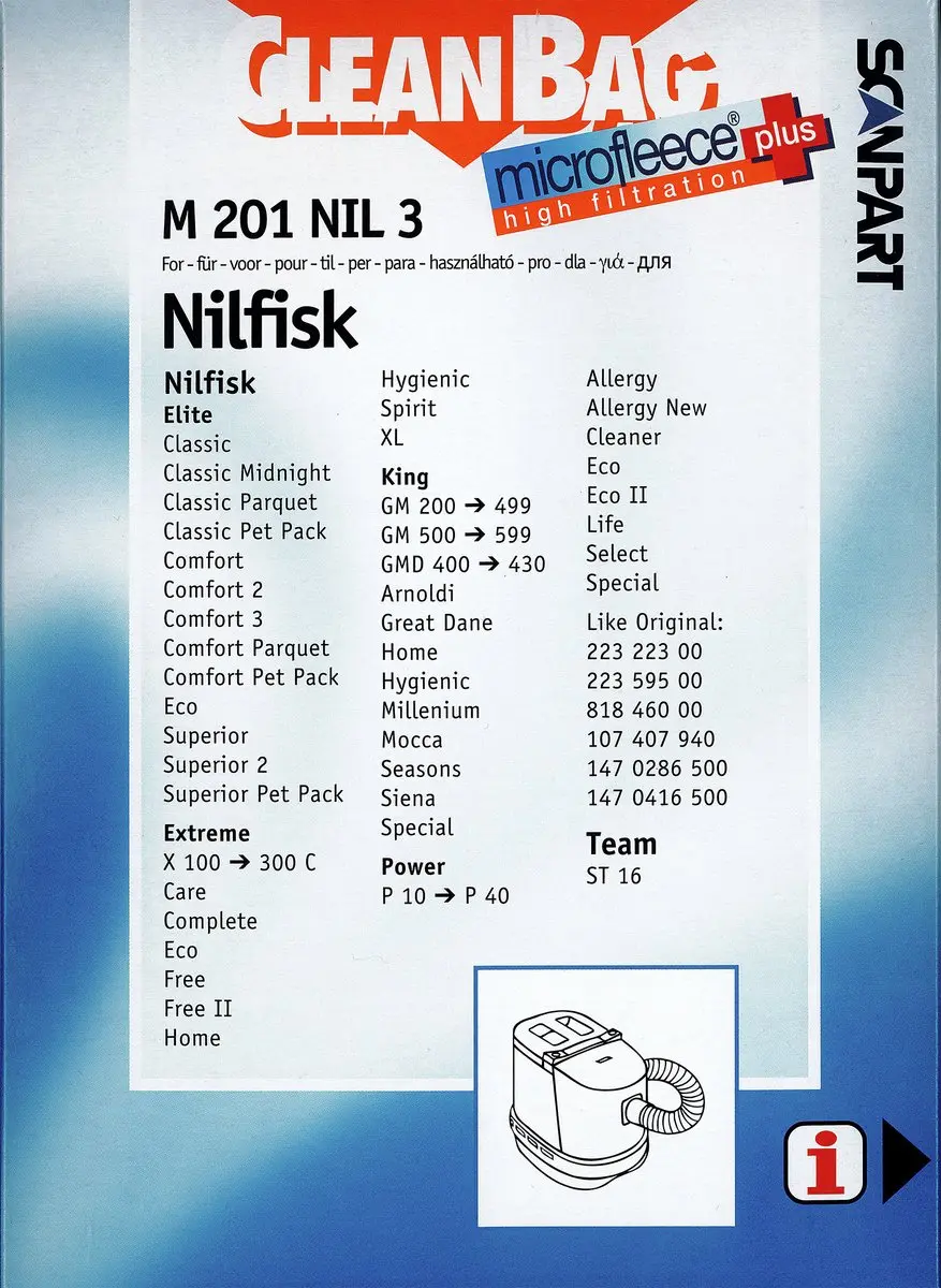 Cleanbag Stofzuigerzakken M 201 NIL 3 - 4 Stuks - o.a. Nilfisk