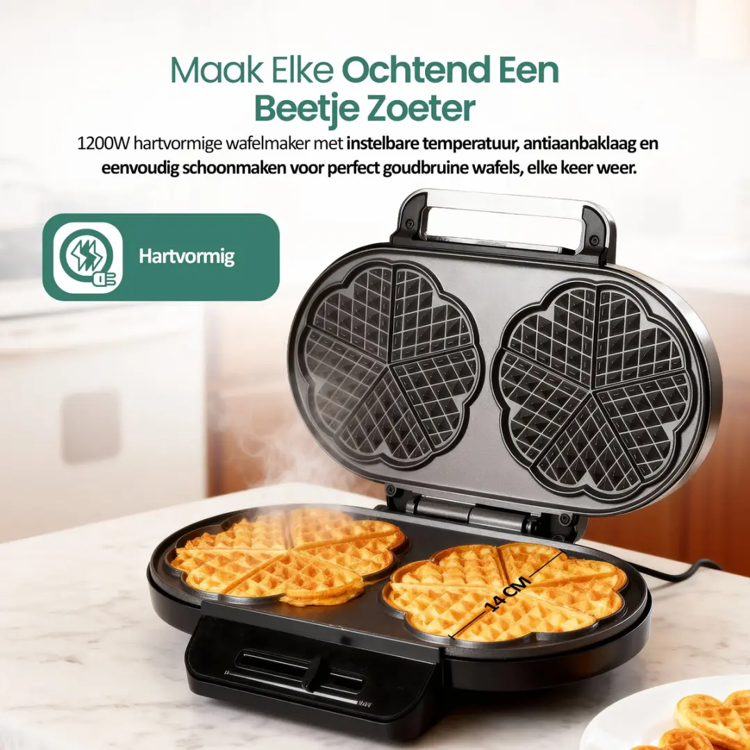 Emerio WM-123356 Hartvorm Wafelijzer 1200W - Zwart