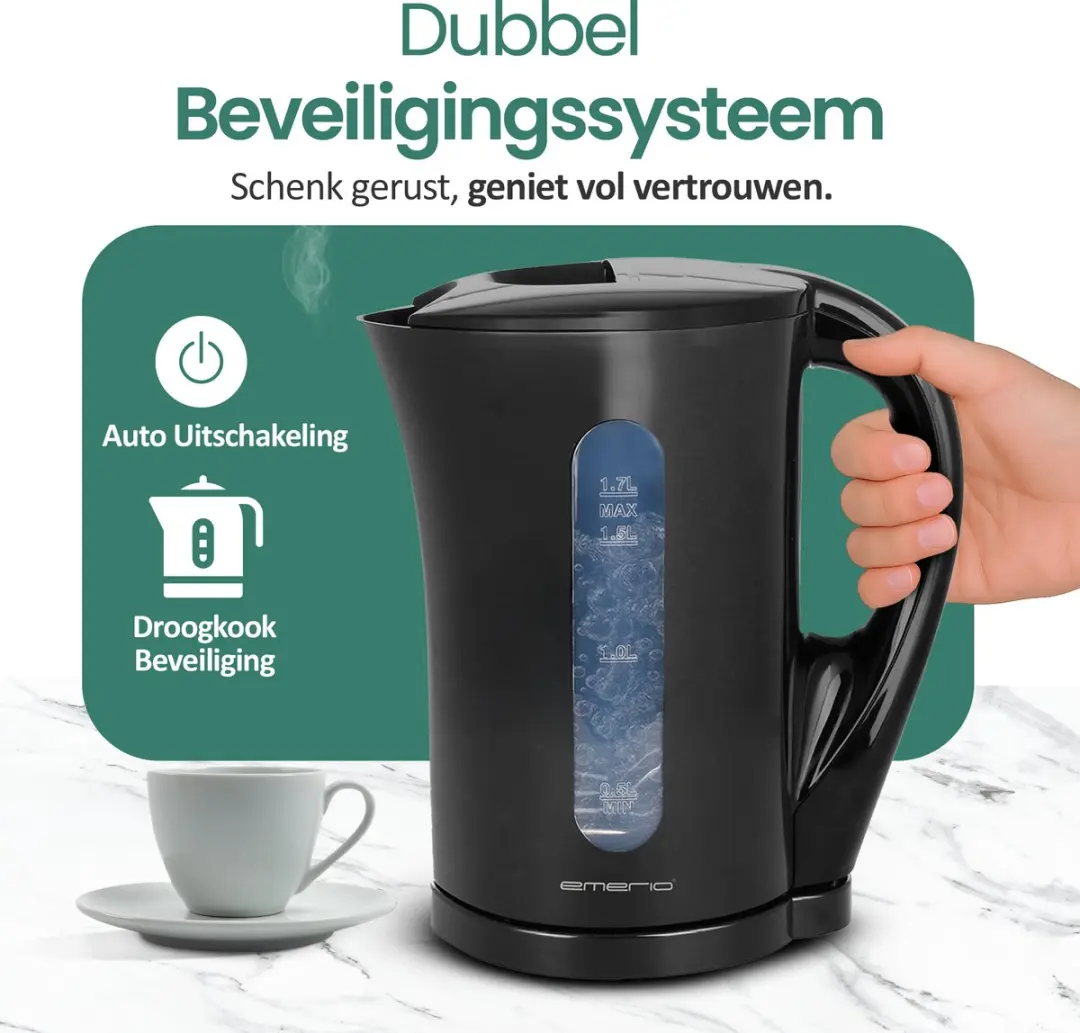 Emerio Waterkoker WK-123483 1.7L - 2200W - Zwart
